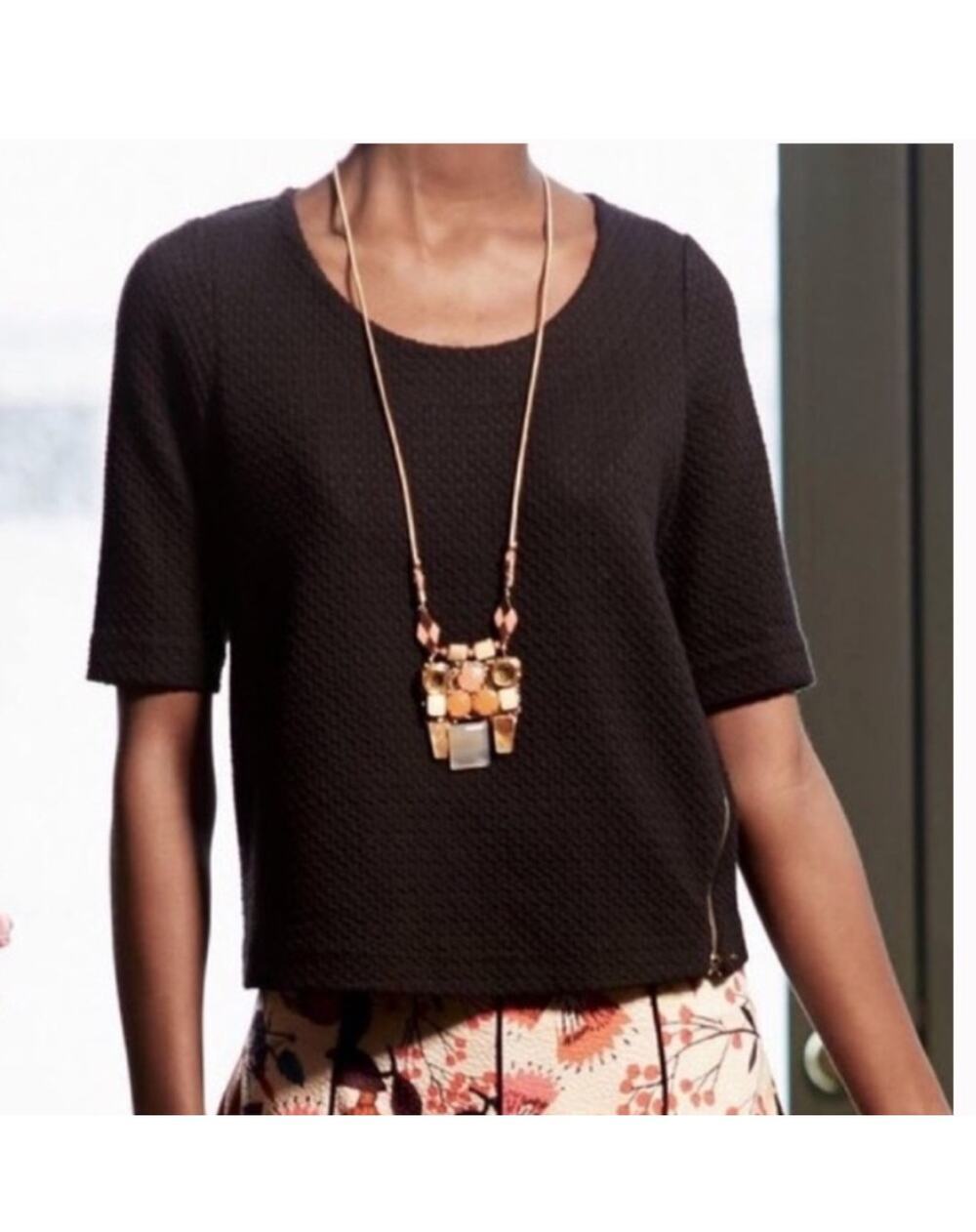 Anthropologie Postmark Classon Texture Crop Top Black Size Medium